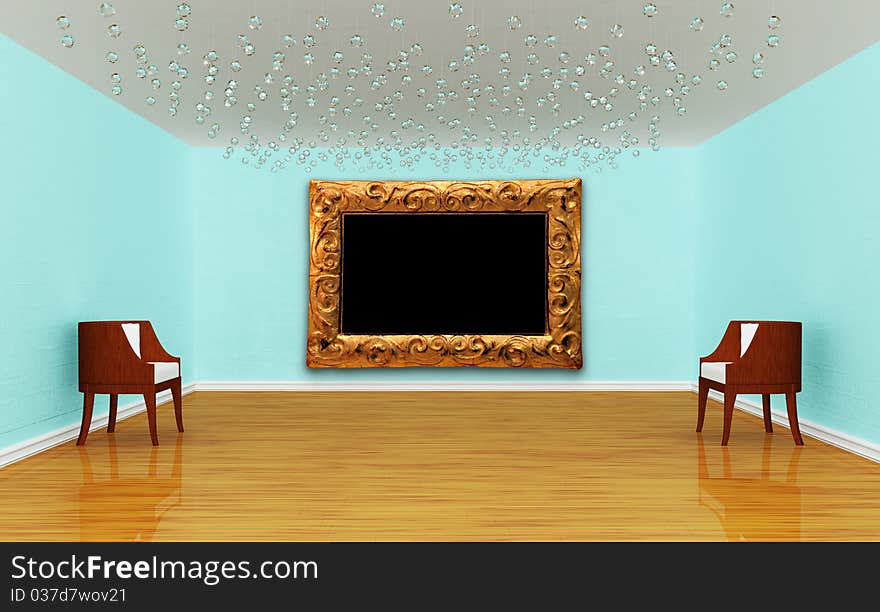 Chairs and picture frame in luxurious empty gallery