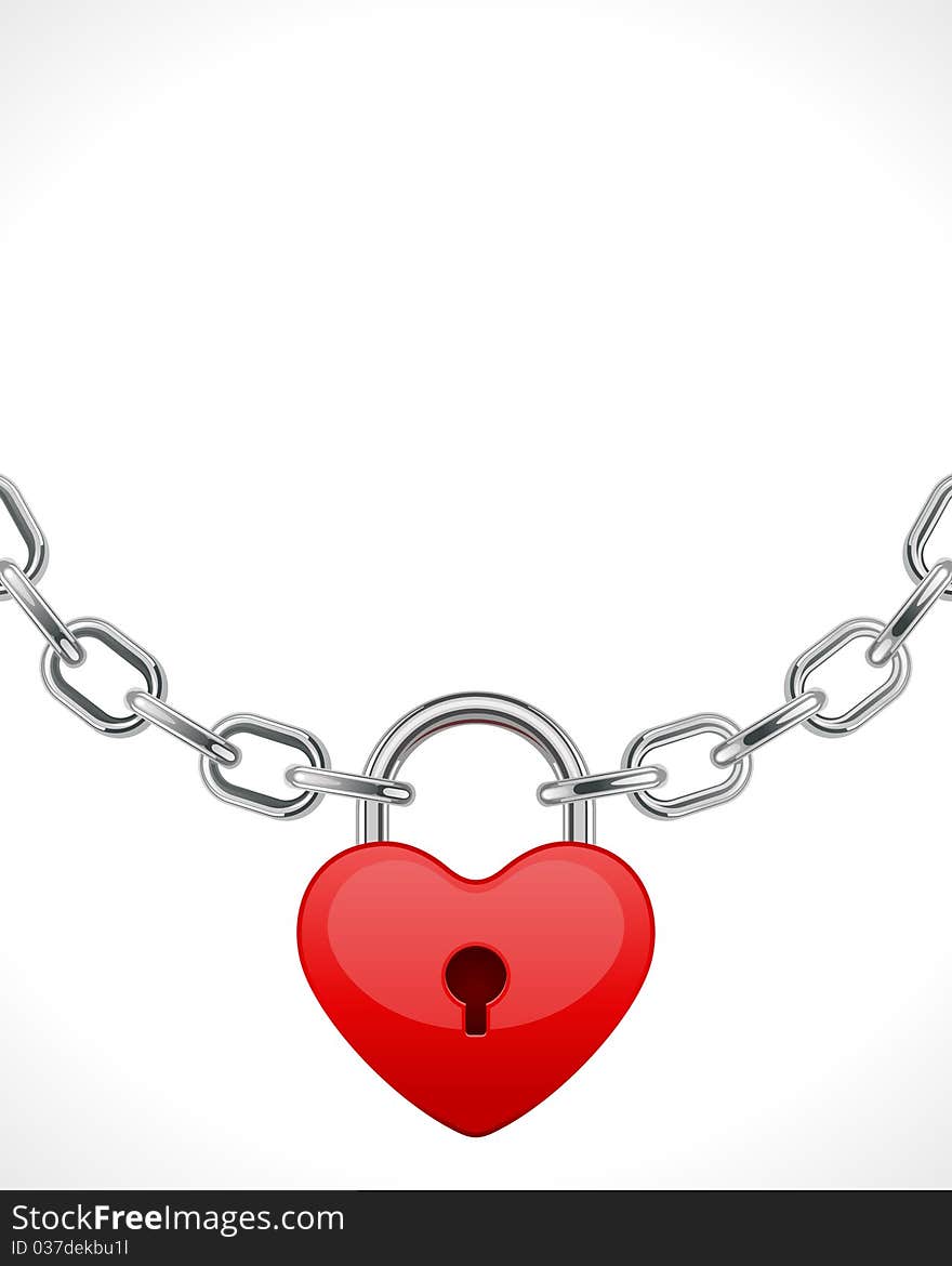 Red shiny heart lock on chain