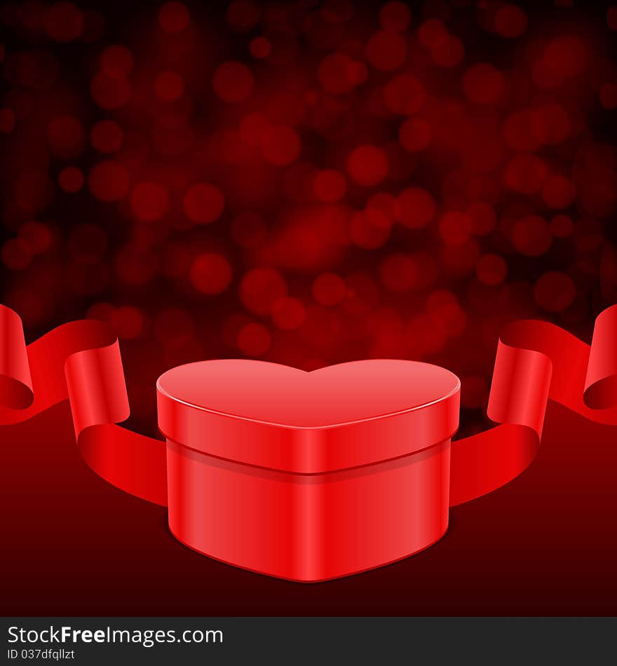 Gift heart with ribbon and light