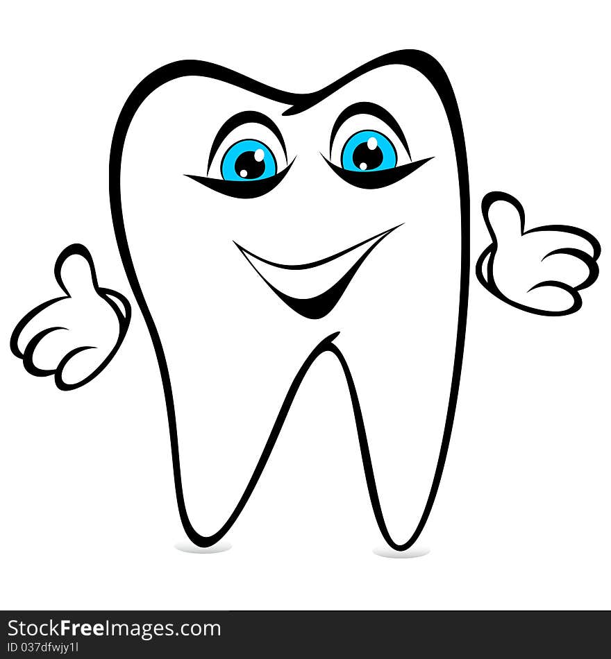 Amusing tooth on a white background. Tooth has dissolved the ridiculous hands. Amusing tooth on a white background. Tooth has dissolved the ridiculous hands.