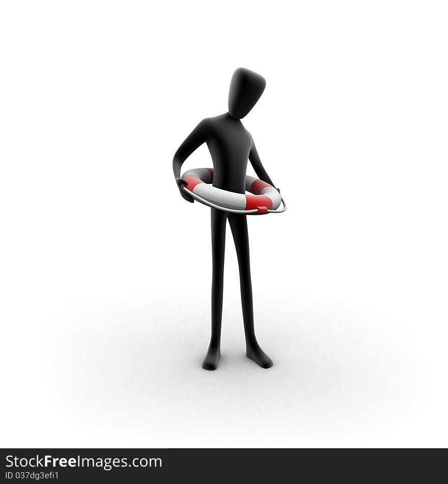 3d human holding a life buoy around his hips