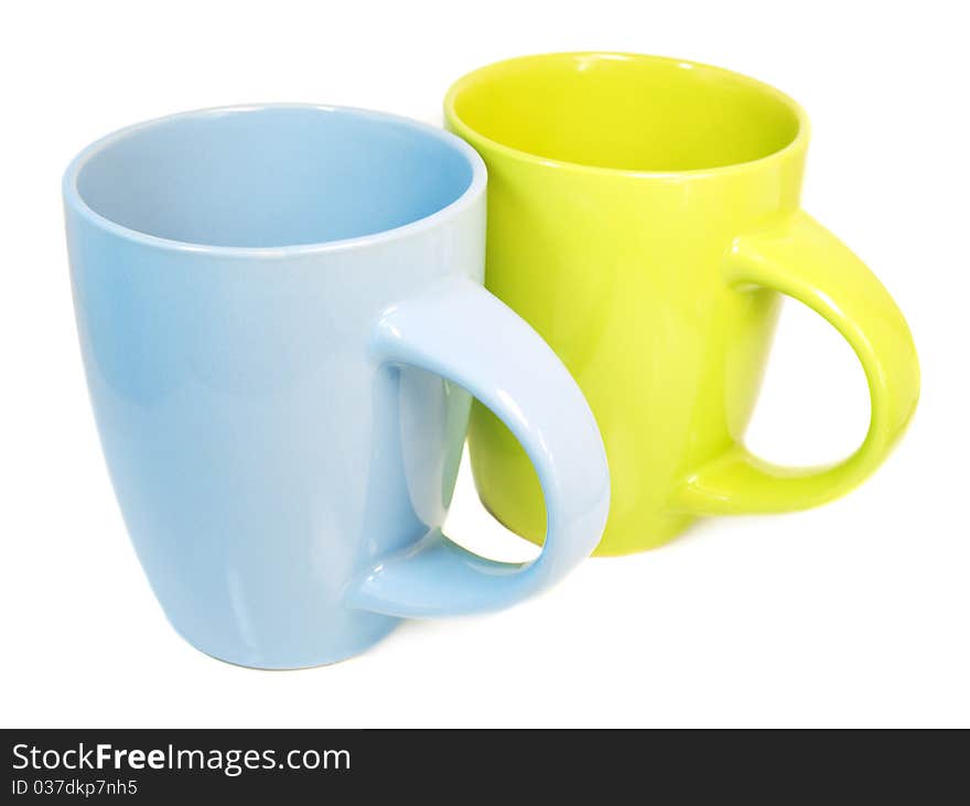 Two cups on a white background