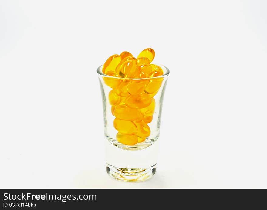 Close up, shallow depth of field image of fish oil capsules.