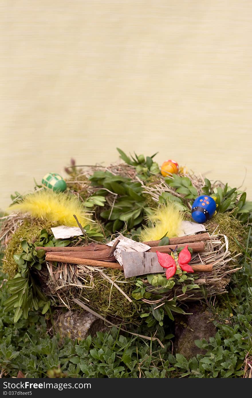 Easter decoration on home garden in spring. Easter decoration on home garden in spring