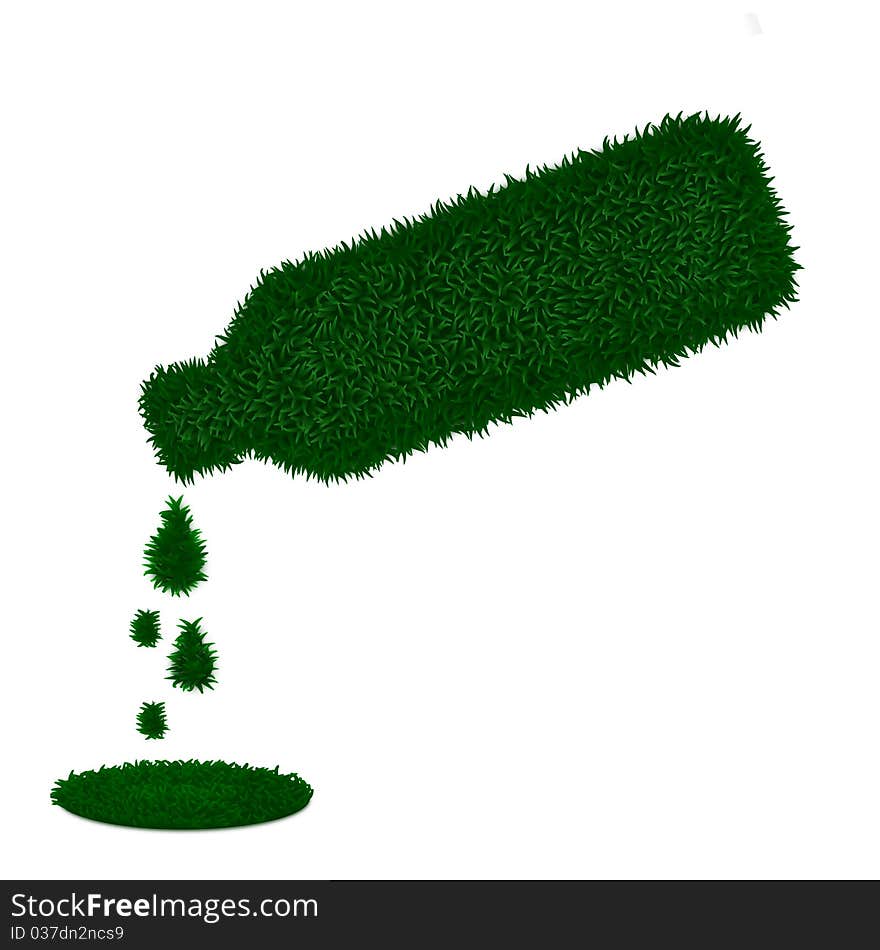 Green grass bottle s with shadows isolated