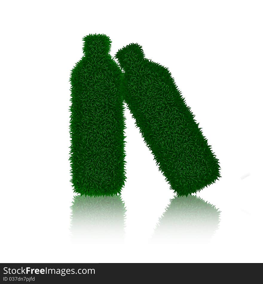 Green grass bottle's with shadows isolated on white background.