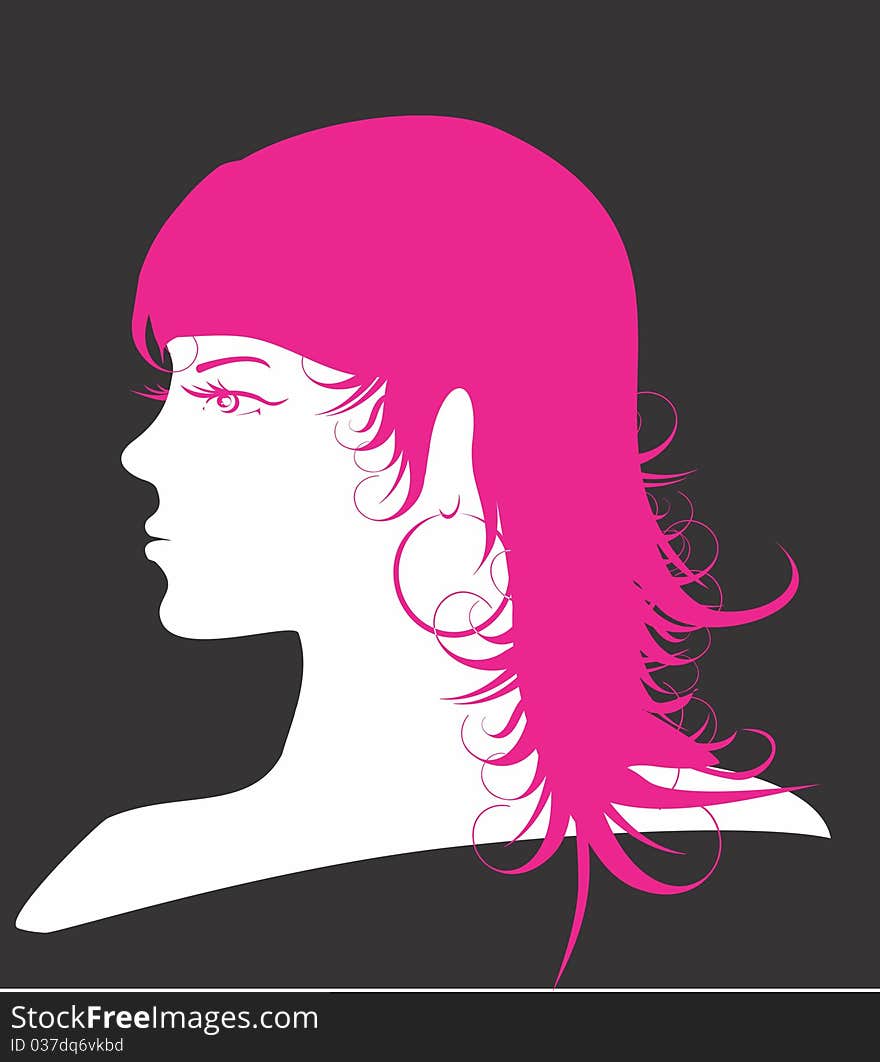 Pink silhouette with curly hair and big lashes