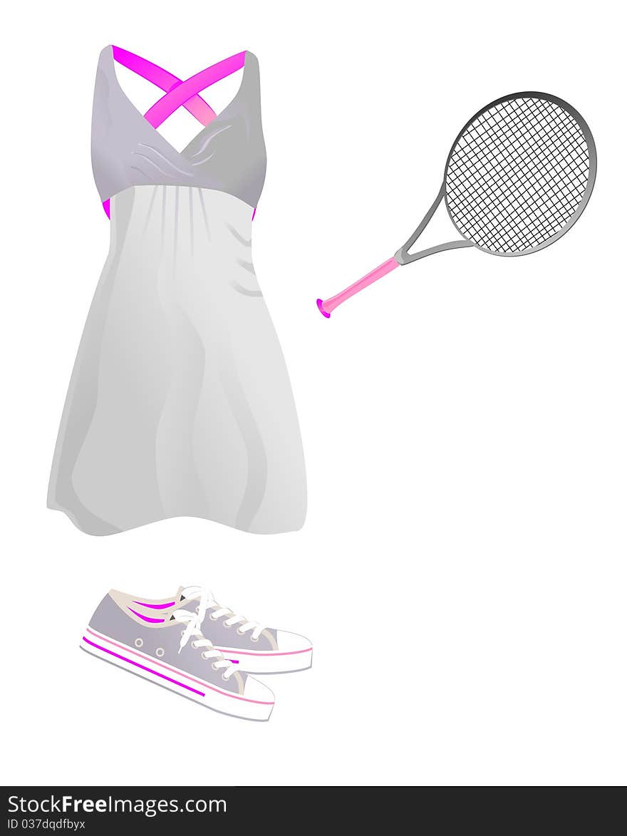 Sport outfit for tennis and shoes and racket