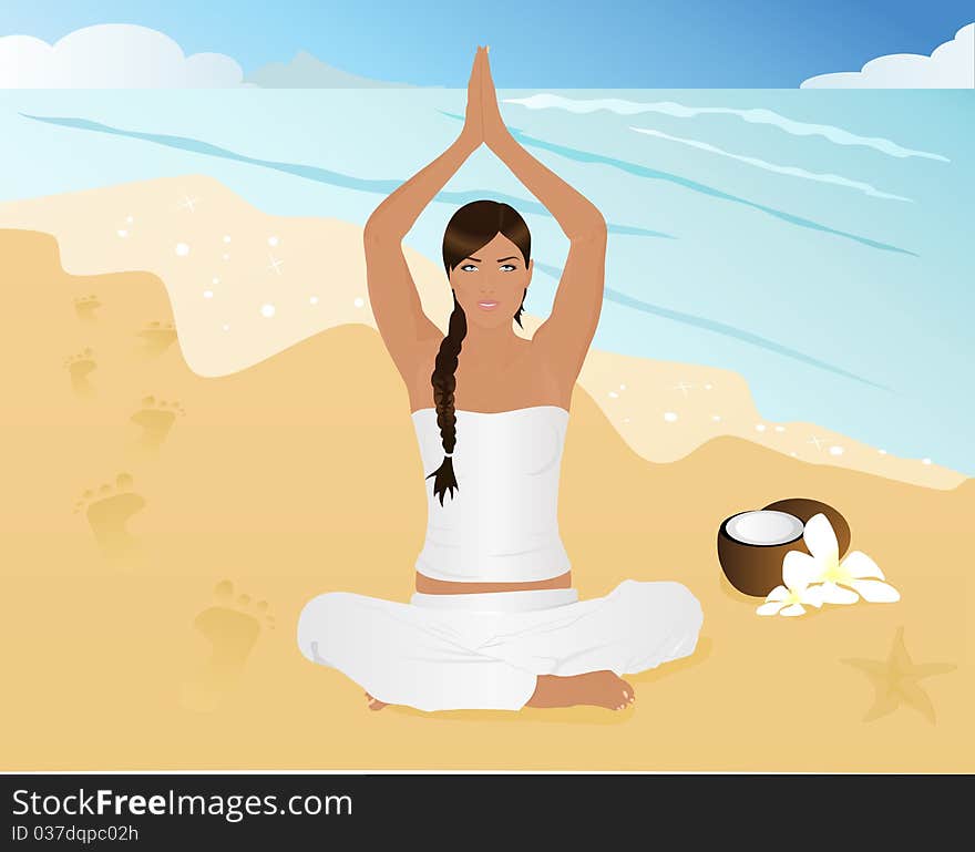 Vector Illustration Of Yoga On The Beach