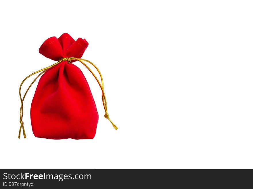 Red velvet bag isolated on white background