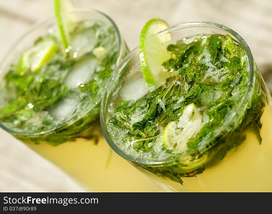 Fresh mojito cocktail in glass tumblers