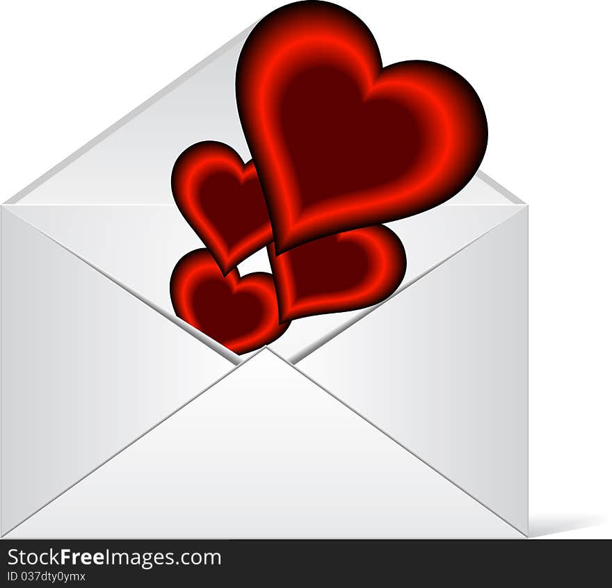 Hearts in love coming out from a envelope