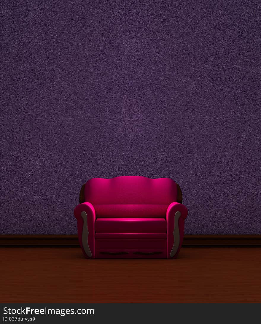 Alone pink couch in purple minimalist interior. Alone pink couch in purple minimalist interior