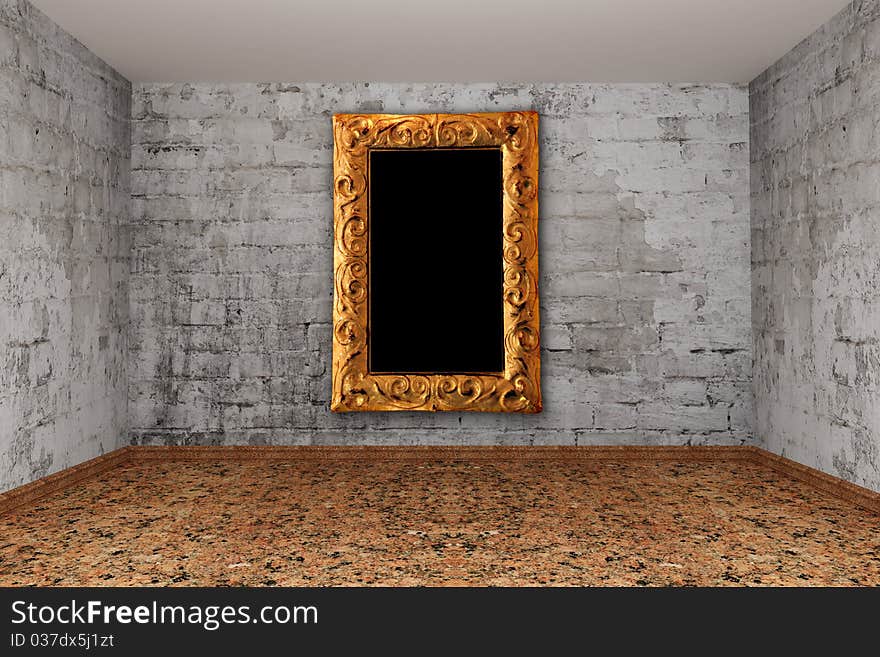 Grunge brick room with picture frame. Grunge brick room with picture frame