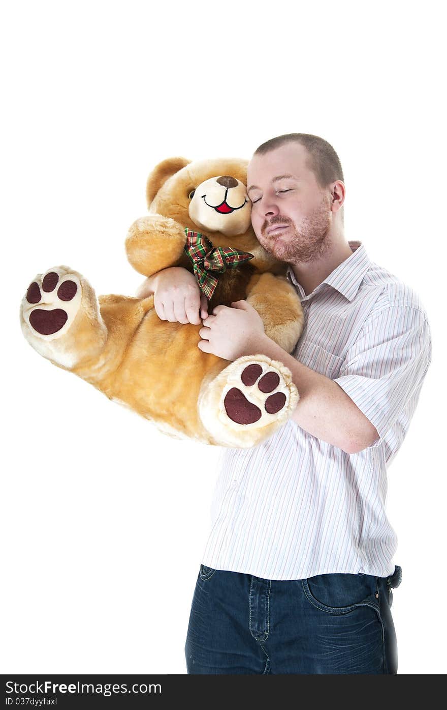 Man with teddy bear