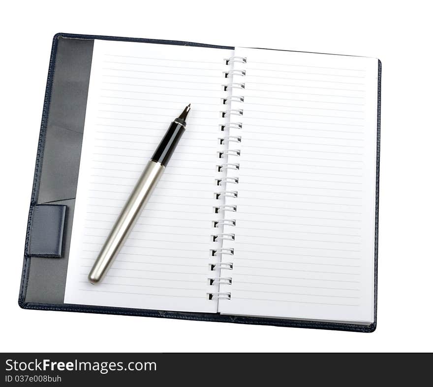 Notepad and pen on a white background