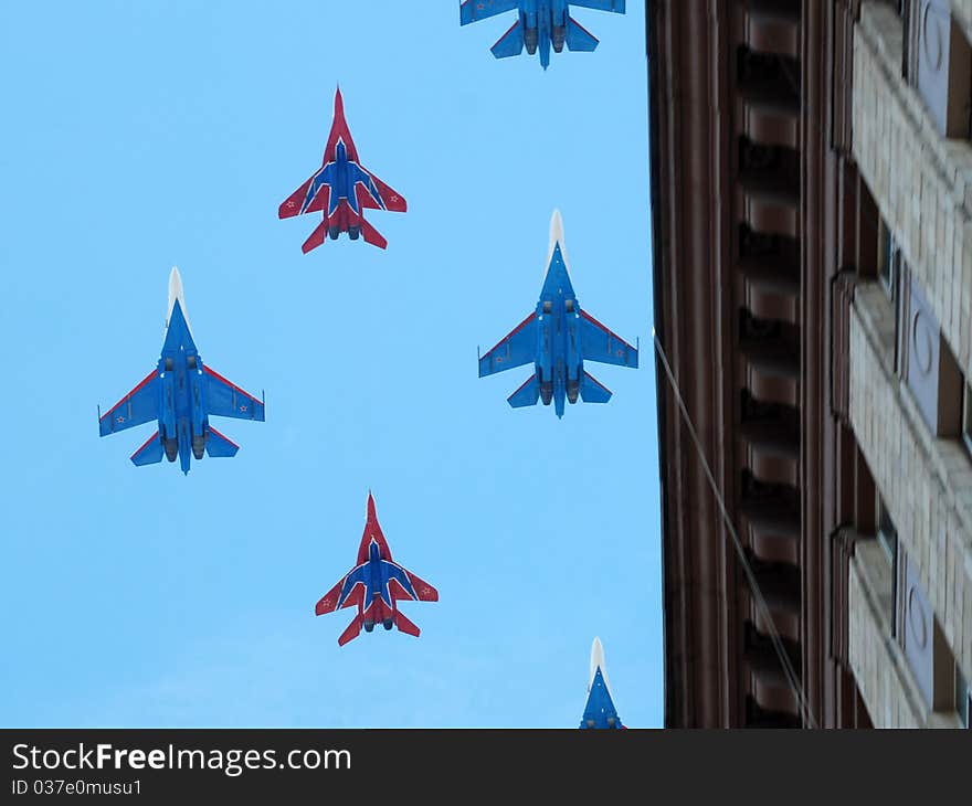 These combat jets were flying over Moscow during Victory Day's parade in 2010. These combat jets were flying over Moscow during Victory Day's parade in 2010.