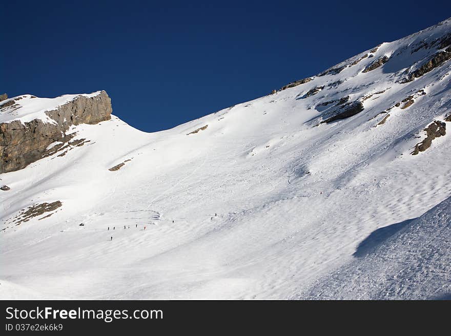 View on alpine downhill slopes