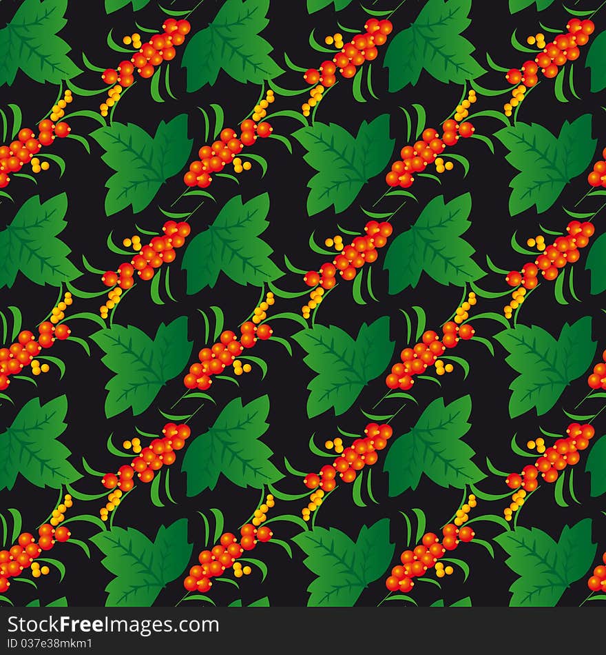 Seamless background from leaves and berries