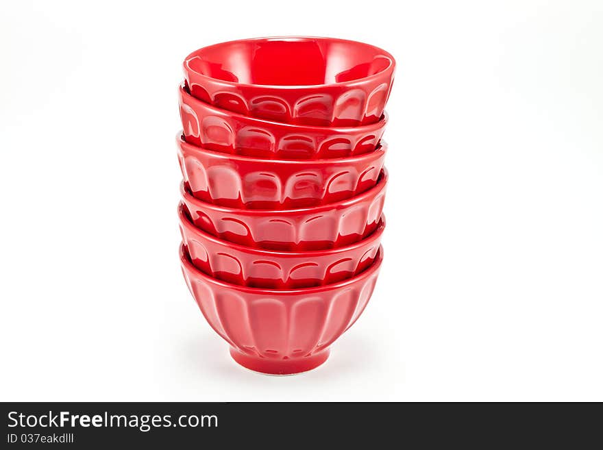 Red porcelain bowls isolated on white background