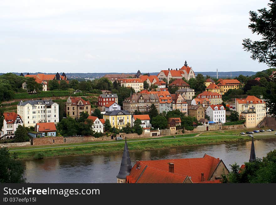 Excellent views of the right bank of the Elbe River from the terrace of the castle Albrechtsburg (Meissen)