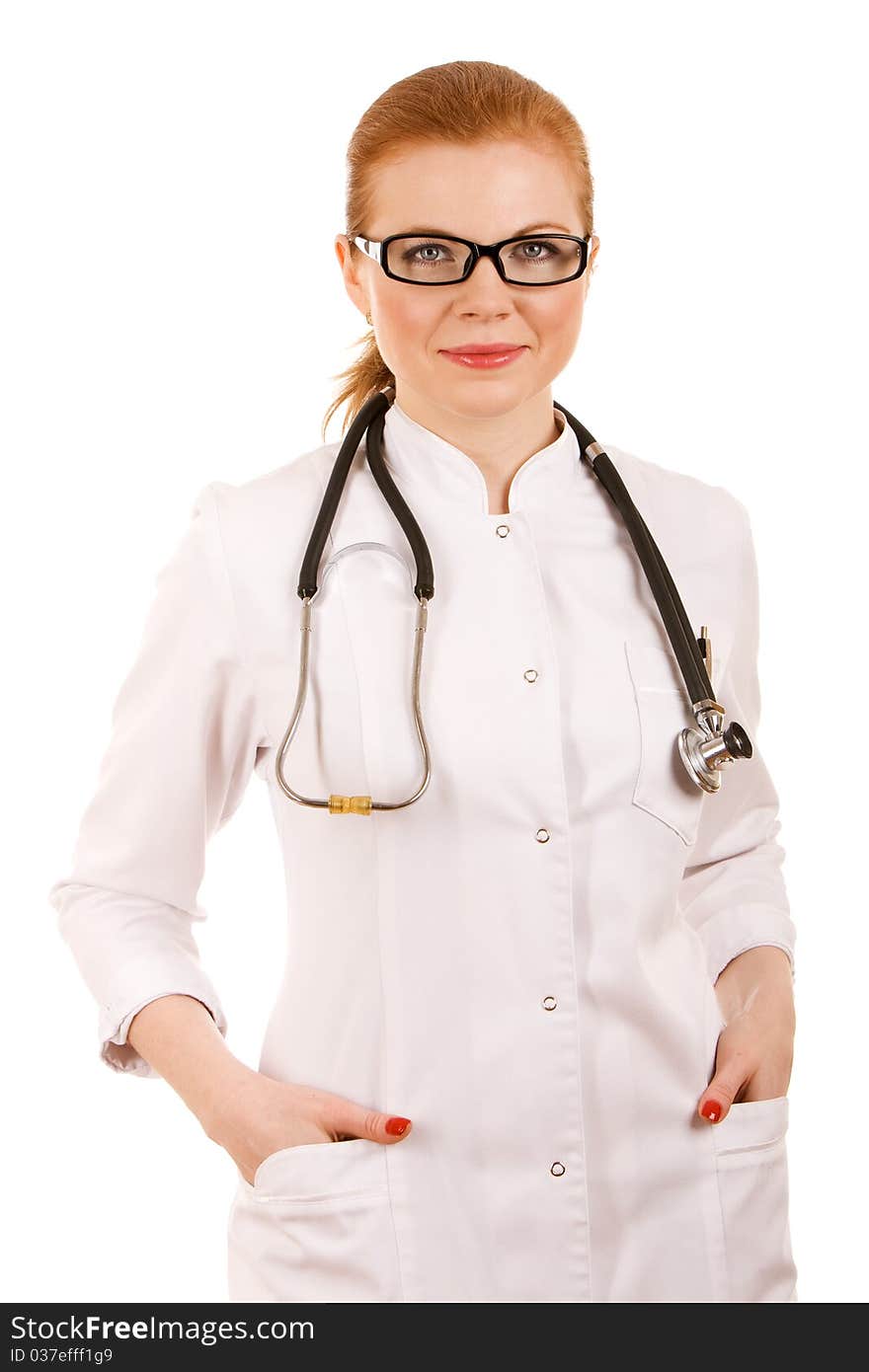 Beautiful successful female doctor with stethoscope