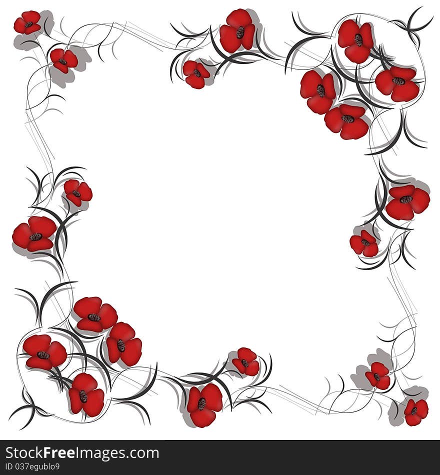 Background With Pattern Of Red Flowers