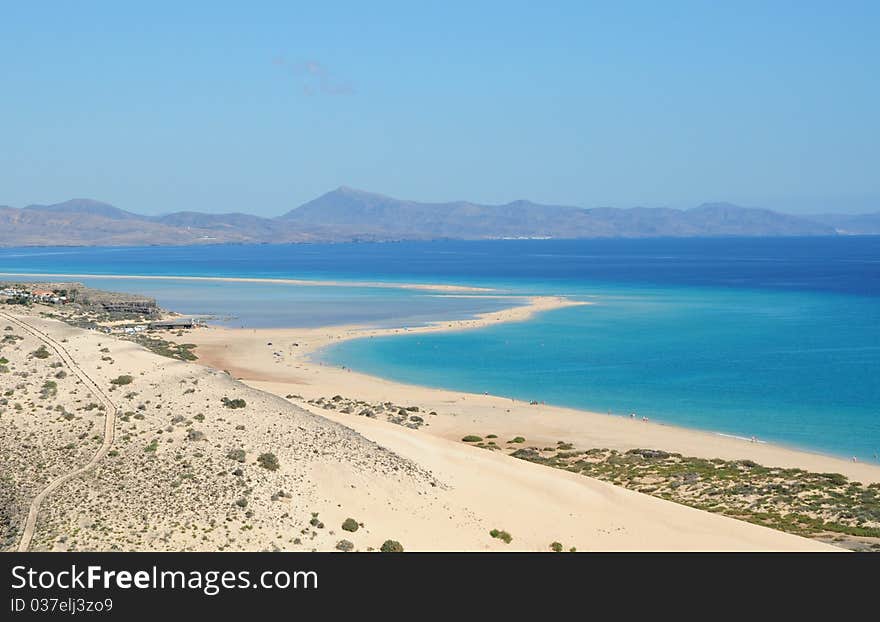 Landscape of the beach of Sotavento, with the lagoon an the dune like the desert. Landscape of the beach of Sotavento, with the lagoon an the dune like the desert