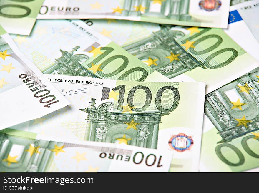 One hundred euros bank notes background. One hundred euros bank notes background
