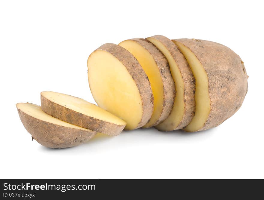 Cut potatoes isolated on a white background. Cut potatoes isolated on a white background