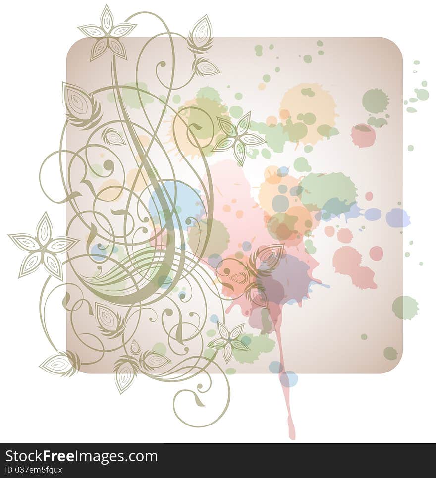 Floral calligraphy ornament - a stylized orchid & color paint background