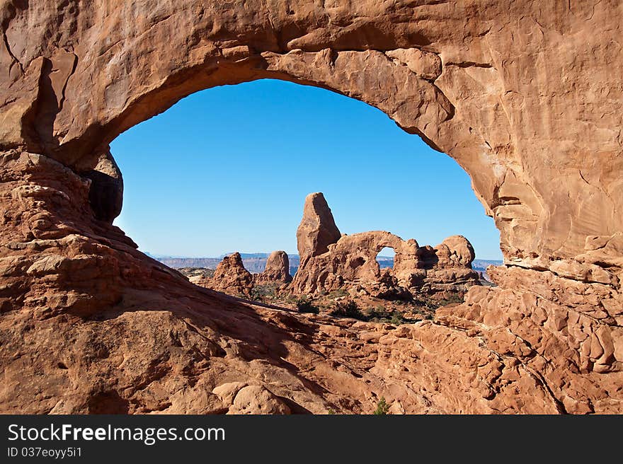 Turret Arch Framed By North Window, Arches, Utah