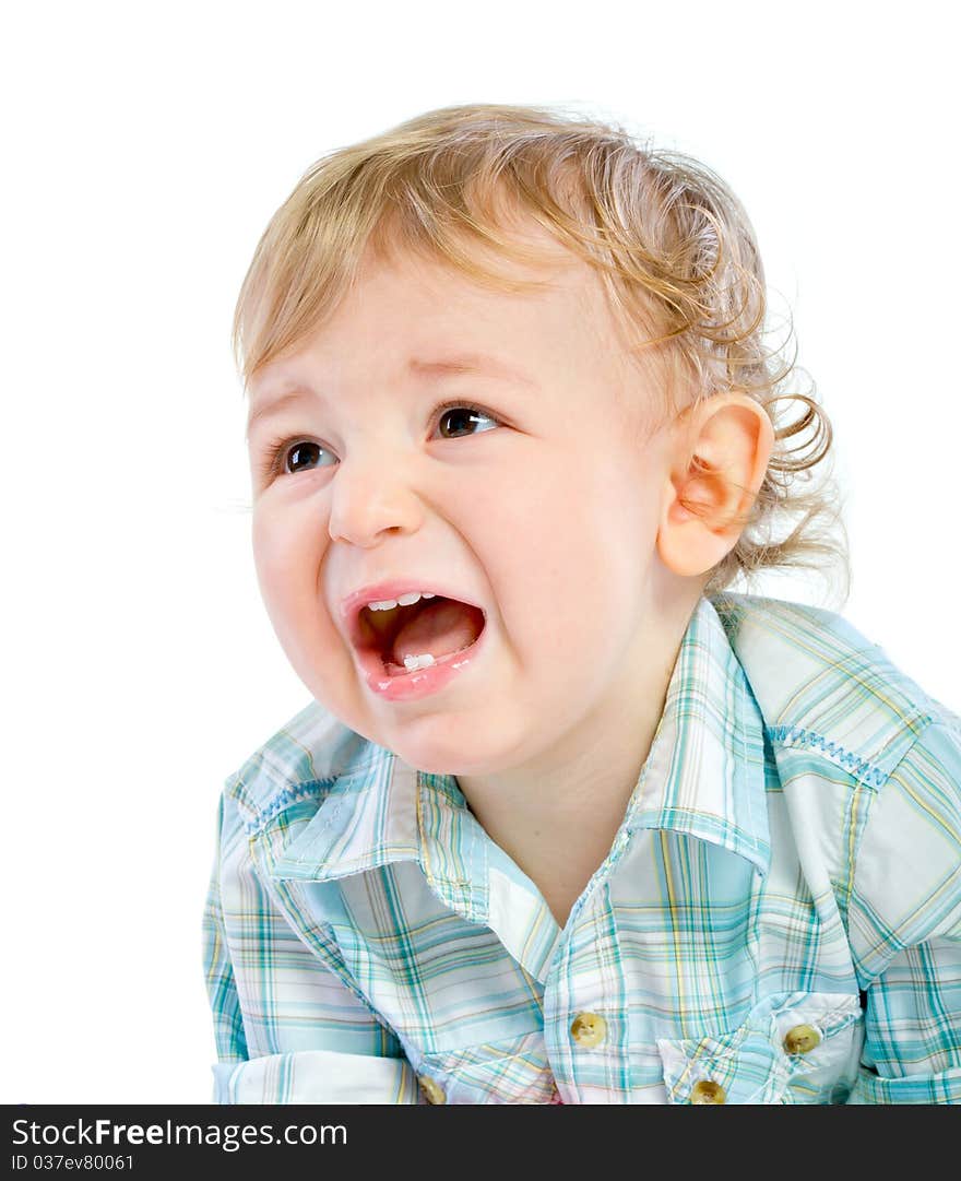 Emotion Happy Cute Baby Boy over white isolated