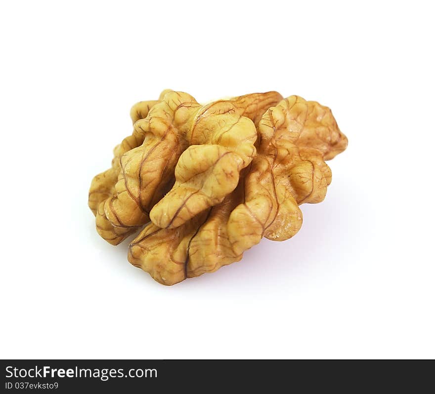 Kernel walnuts on a white background