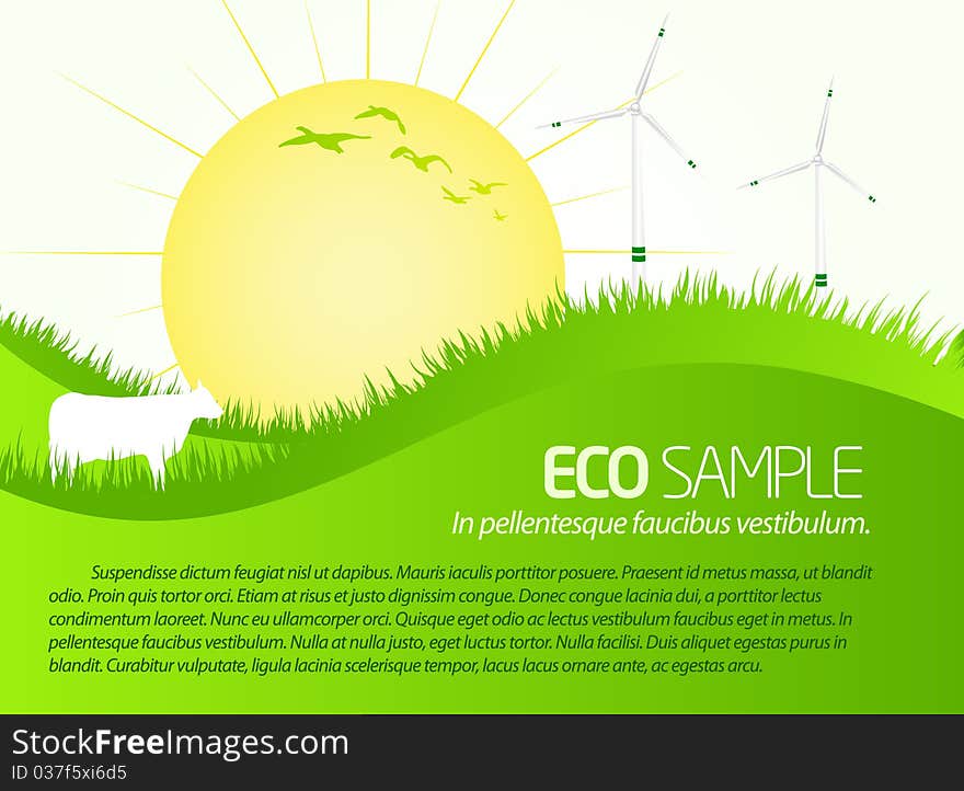 Green eco sample scenery with sun on it