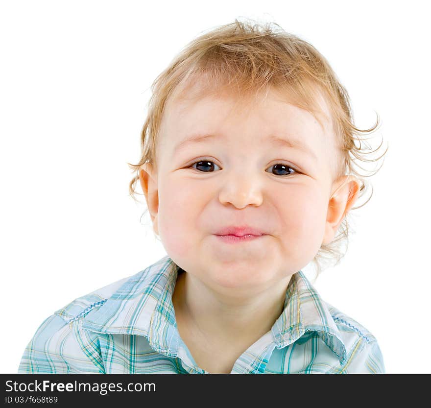 Emotion Happy Cute Baby Boy over white isolated