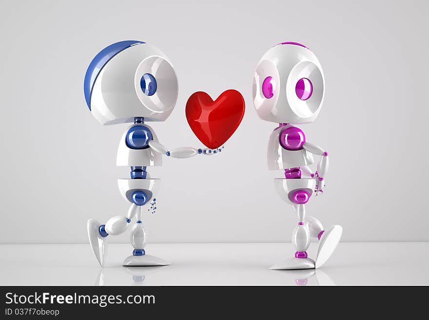 Robot offering his heart to its lover. Robot offering his heart to its lover