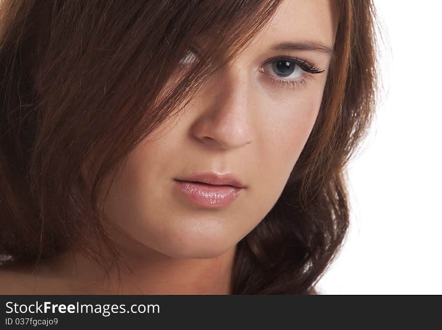 Portrait of a woman on a white background