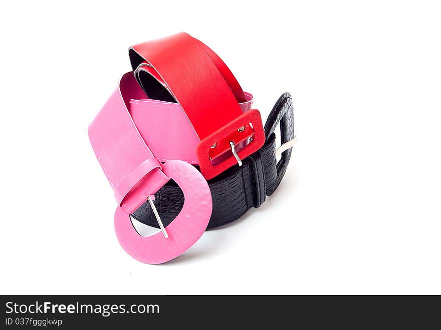 Color women belts on a white background