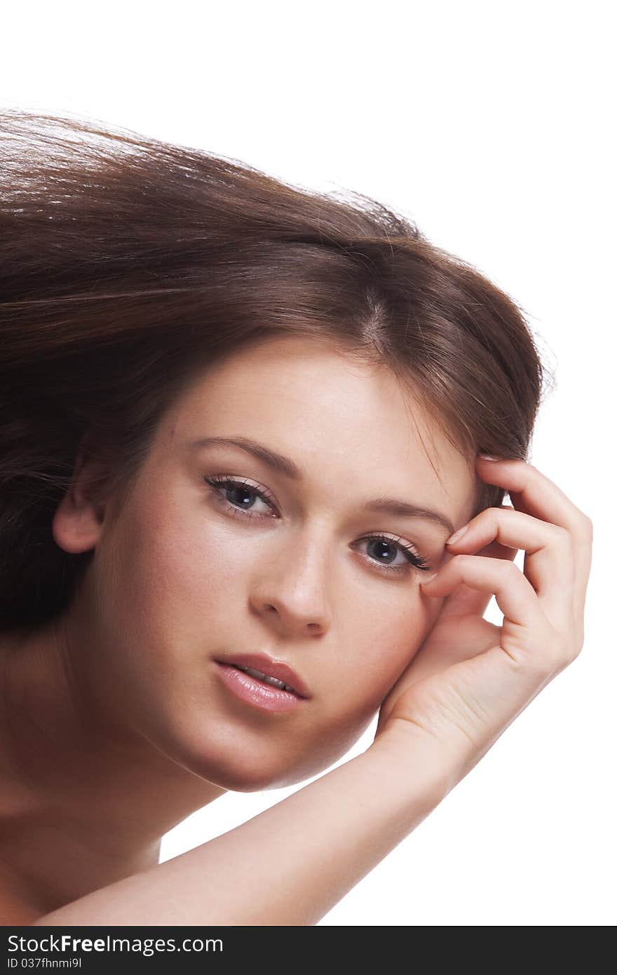 Portrait of woman with bare shoulders isolated image