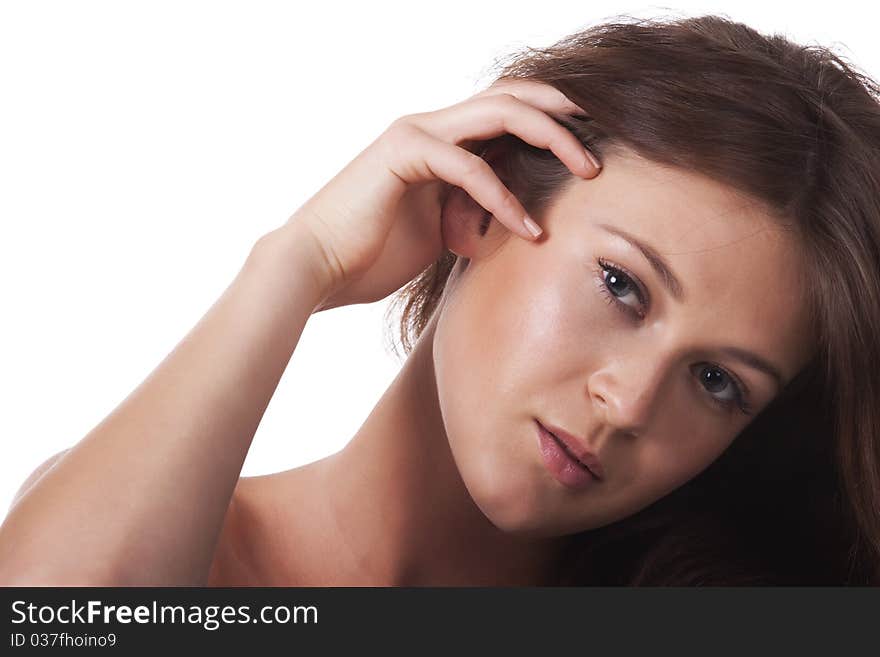 Portrait of woman with bare shoulders isolated image