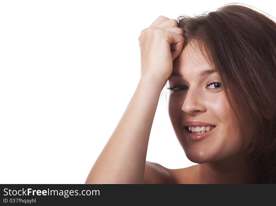 Portrait of a smiling woman, bare shoulders