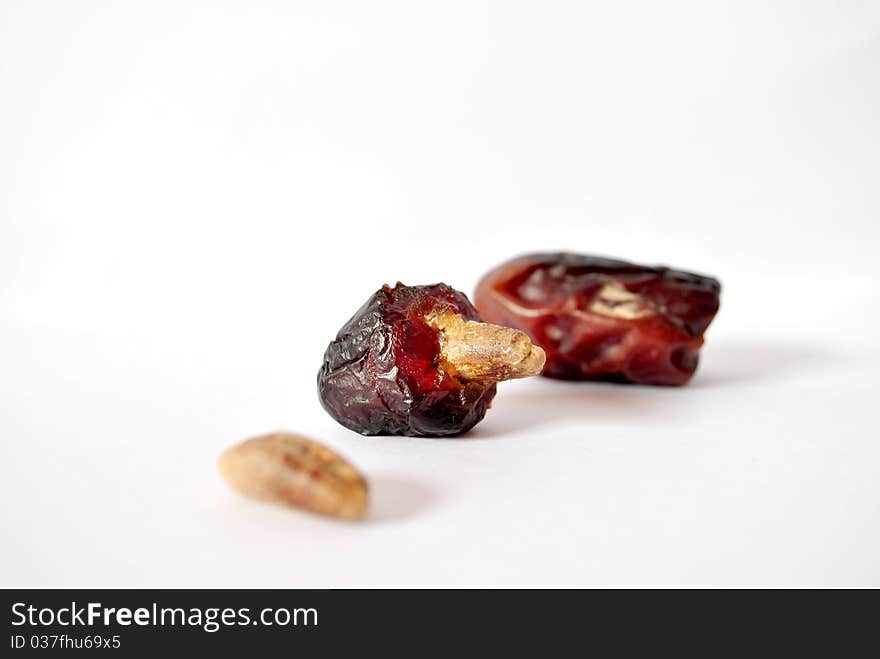 Picture of dried dates on isolated white background