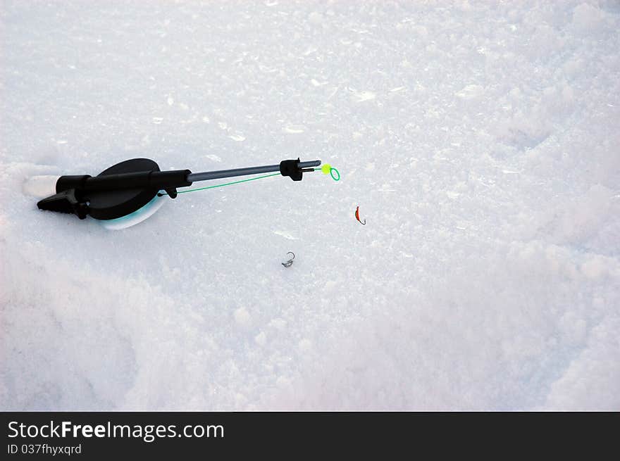 Winter fishing tackle on the stood Krasnoyarsk water basin.