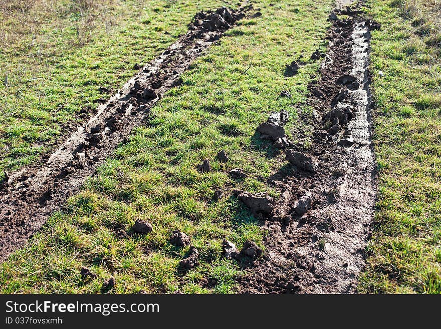 Tire track in the mud