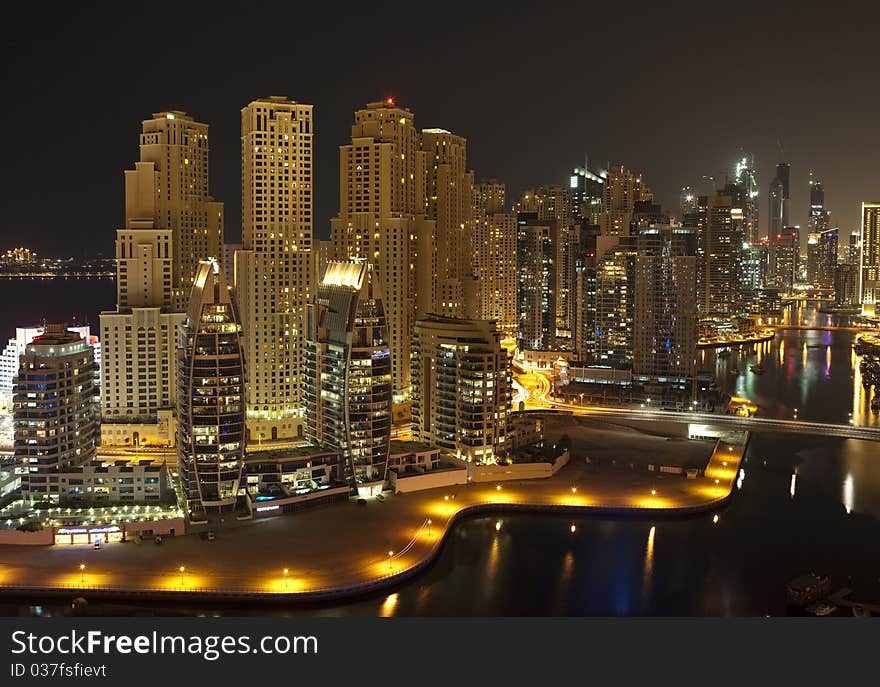 Dubai Marina in the night time. Dubai Marina in the night time