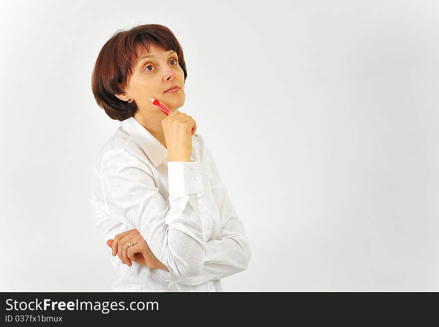 Woman In Business Suit, Thinking