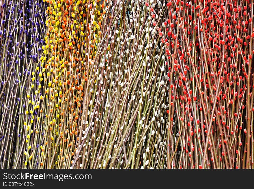 Colorful peach tree branch, is a lucky and happy symbol and popular in Chinese new year. Colorful peach tree branch, is a lucky and happy symbol and popular in Chinese new year.