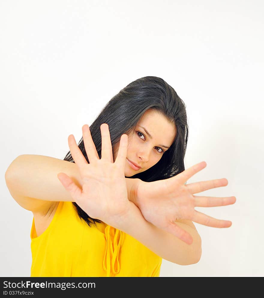 Portrait of beautiful young woman isolated in studio