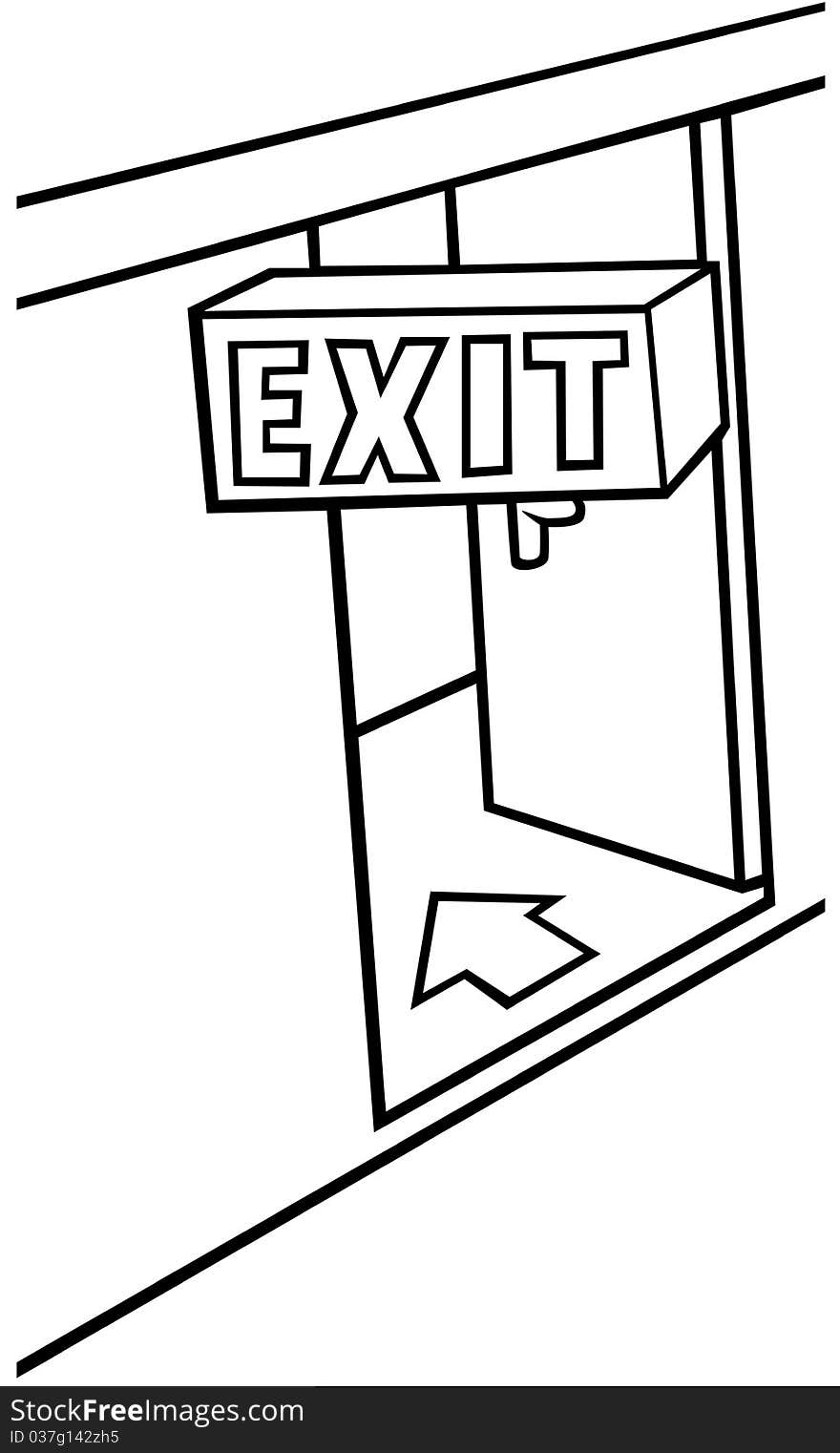 Exit Door - Black and White Cartoon illustration, Vector